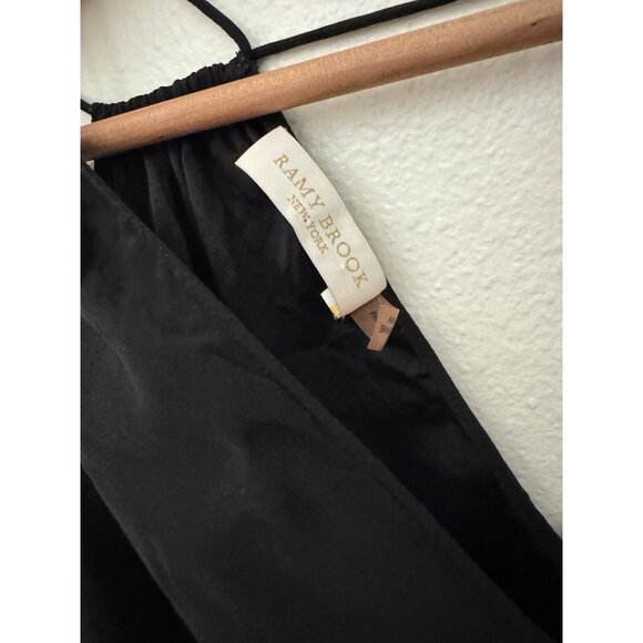 Ramy Brook Gigi Cold Shoulder Black Silk Top Size Large V Neck Long Sleeve - Picture 3 of 8